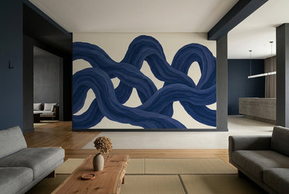 Looping Blue Ribbons Wallpaper Modern Painterly Wall Mural