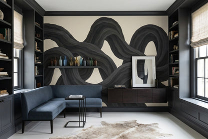 Black Ribbon Loops Wallpaper Organic Curves Wall Mural