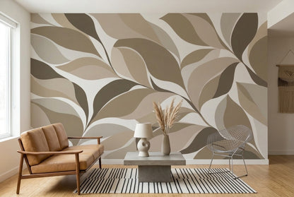 Abstract Leaf Shapes Wallpaper Neutral Botanical Wall Mural