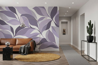 Abstract Layered Leaves Wallpaper Purple Botanical Wall Mural