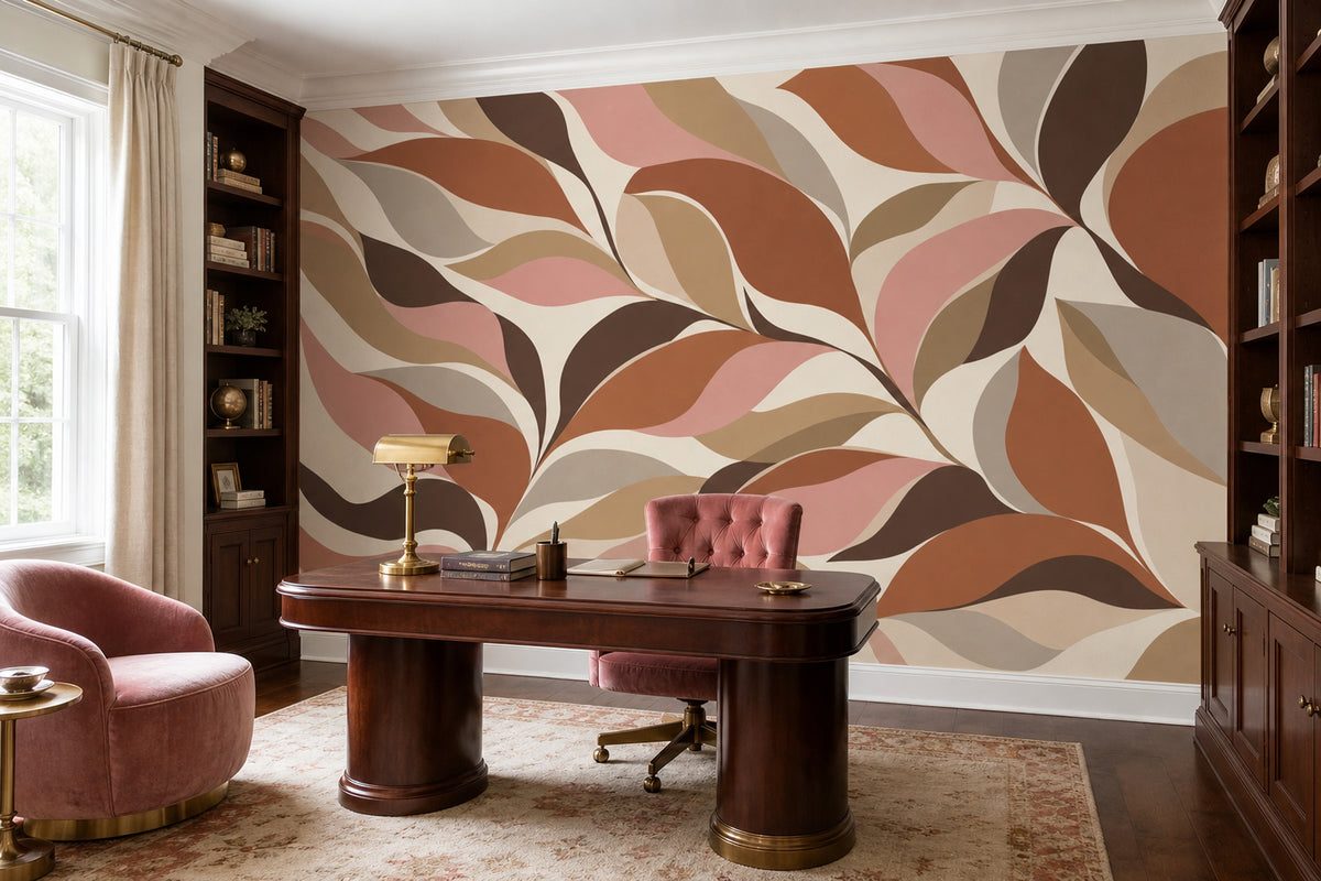 Abstract Leaf Shapes Wallpaper Mid Century Modern Wall Mural