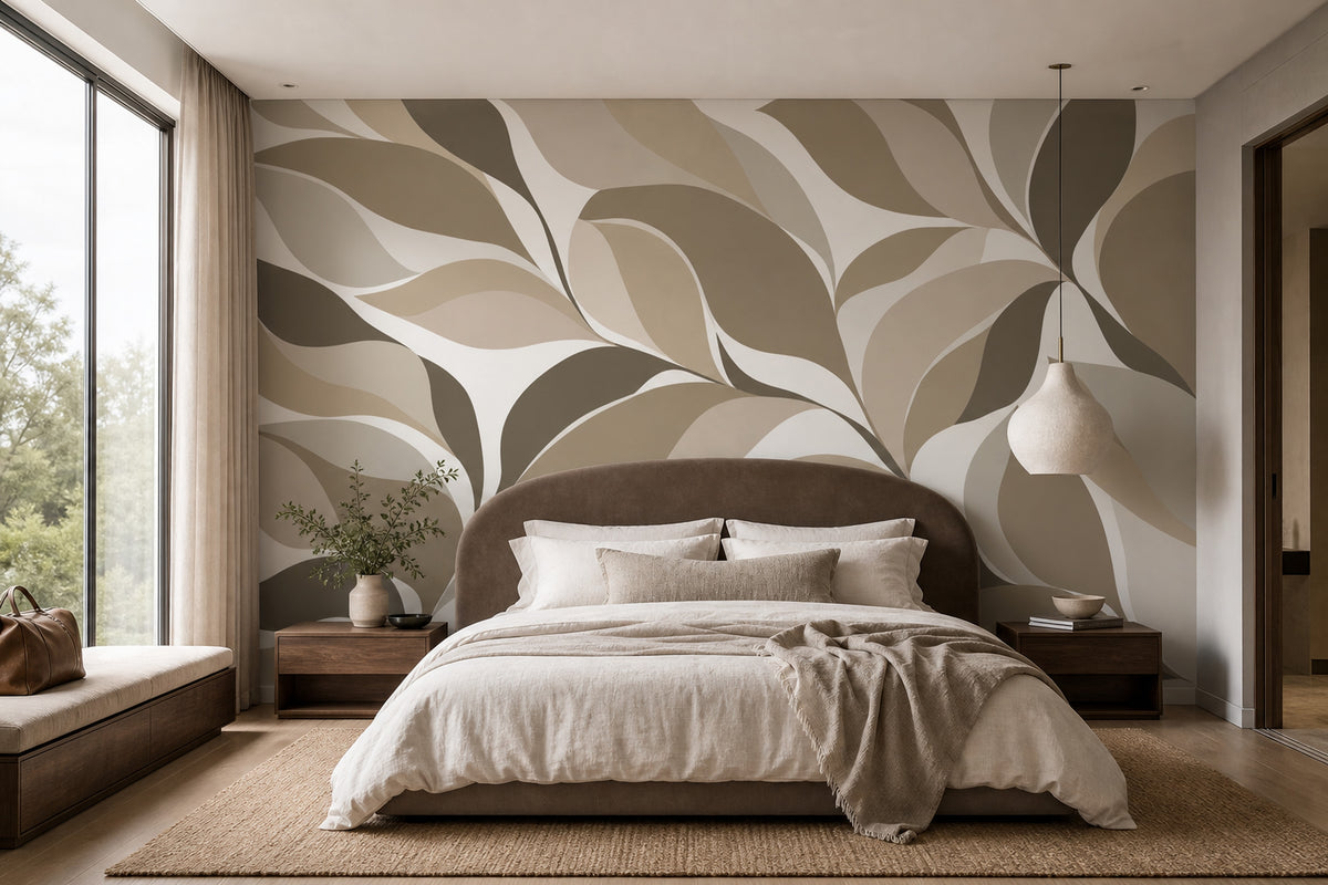 Abstract Leaf Shapes Wallpaper Neutral Botanical Wall Mural