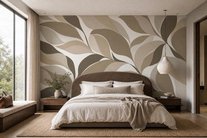 Abstract Leaf Shapes Wallpaper Neutral Botanical Wall Mural