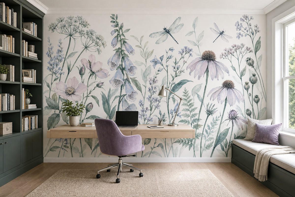Watercolor Wildflowers Wallpaper White Background Botanical Wall Mural