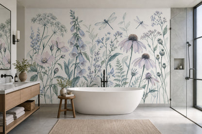 Watercolor Wildflowers Wallpaper White Background Botanical Wall Mural