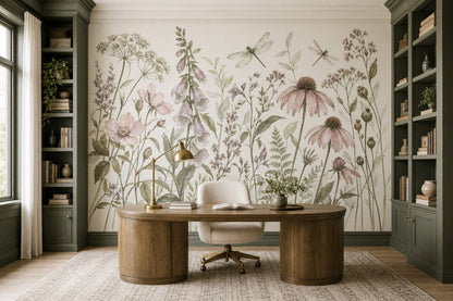 Watercolor Wildflowers Wallpaper Ivory Botanical Wall Mural