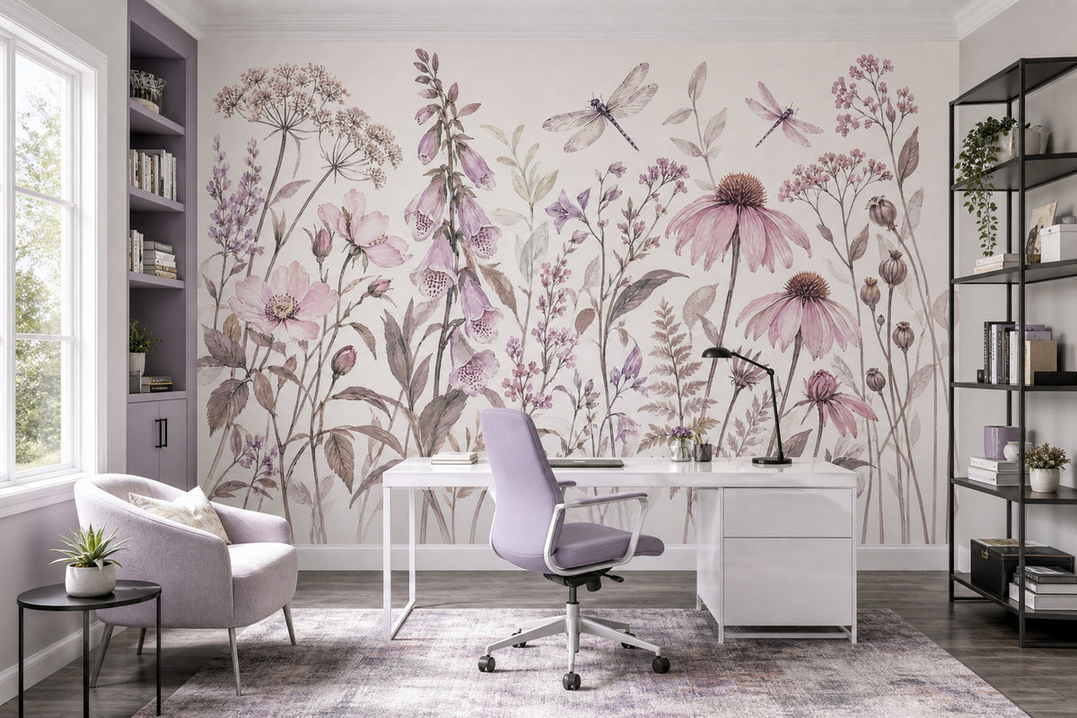 Watercolor Wildflowers Wallpaper White Background Wall Mural