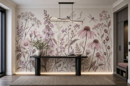 Watercolor Wildflowers Wallpaper White Background Wall Mural