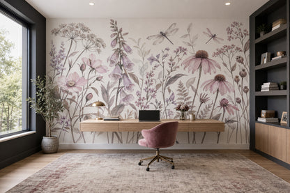Watercolor Wildflowers Wallpaper White Background Wall Mural