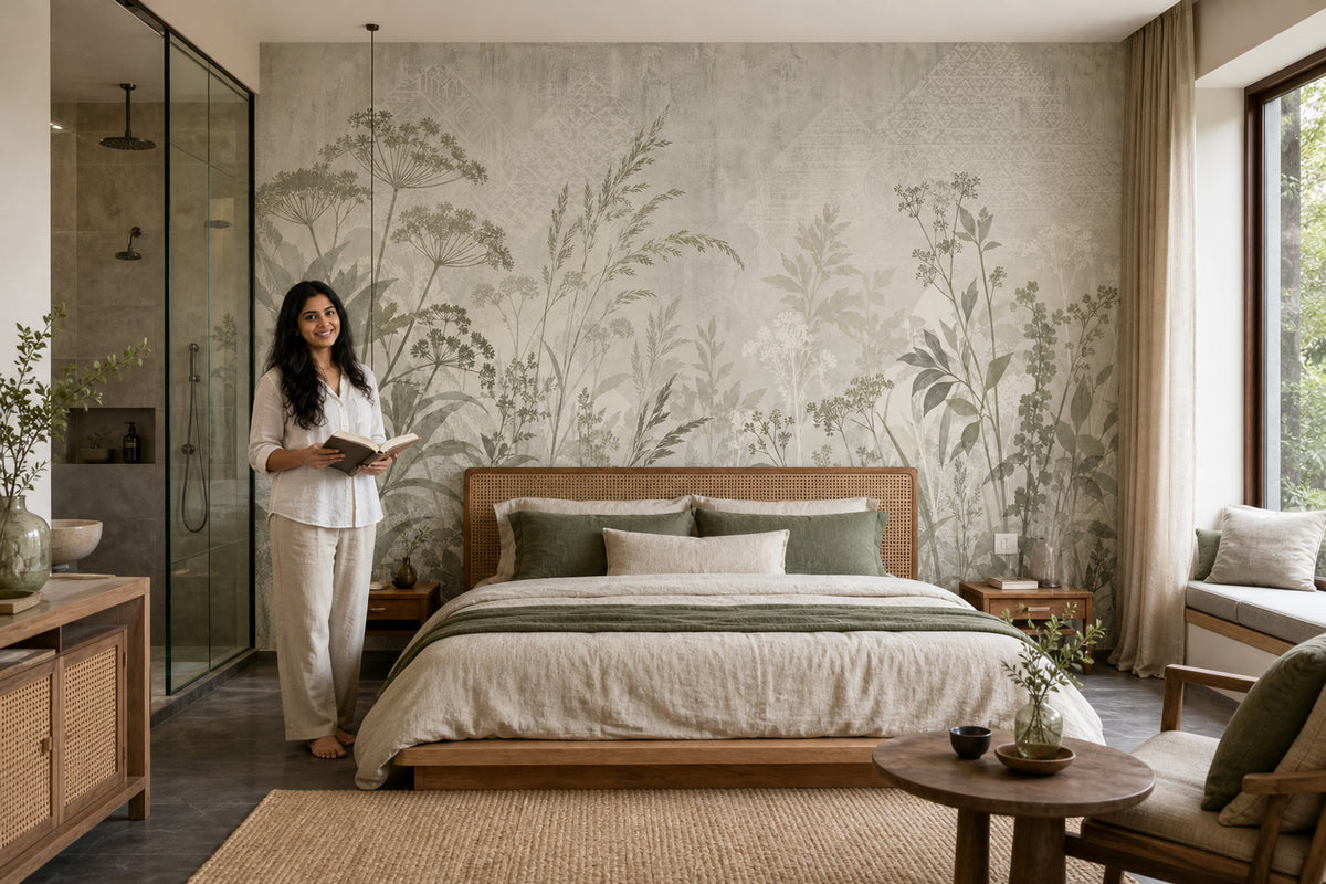 Wildflower Stems Wallpaper Neutral Geometric Wall Mural