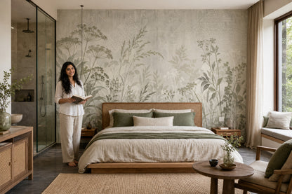 Wildflower Stems Wallpaper Neutral Geometric Wall Mural