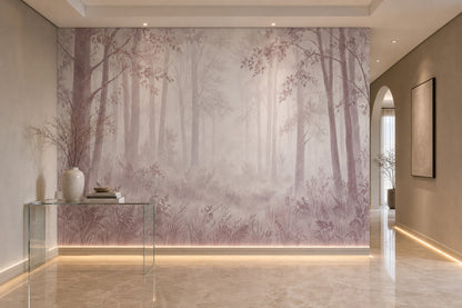 Misty Forest Trees Wallpaper Watercolor Landscape Wall Mural