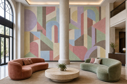 Pastel Arches And Geometric Blocks Wallpaper Bauhaus Inspired Wall Mural