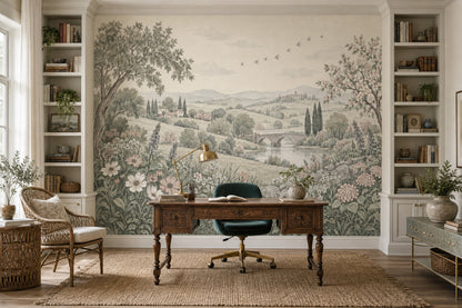 Stone Bridge And Cypress Trees Wallpaper Tuscan Countryside Wall Mural