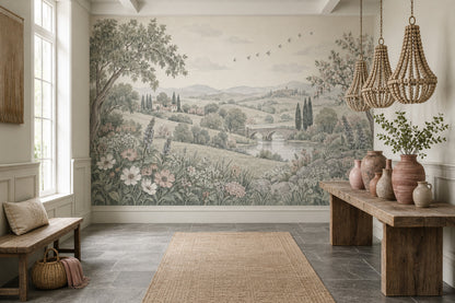 Stone Bridge And Cypress Trees Wallpaper Tuscan Countryside Wall Mural