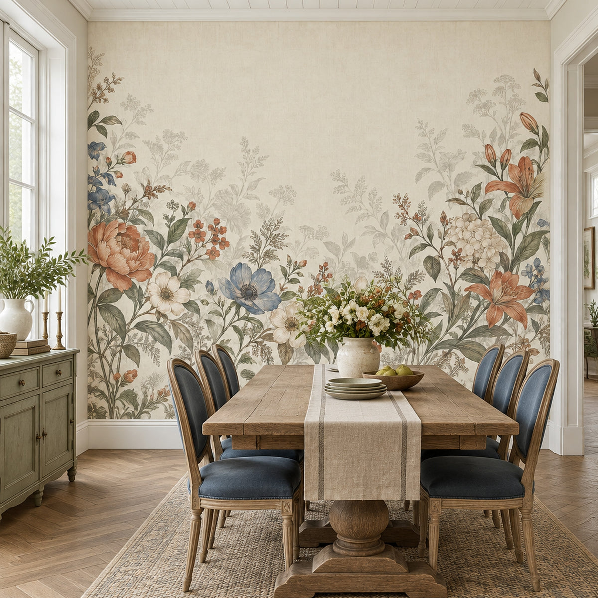 Orange Lily Wildflowers Wallpaper Vintage Botanical Wall Mural