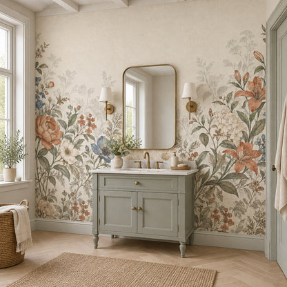 Orange Lily Wildflowers Wallpaper Vintage Botanical Wall Mural