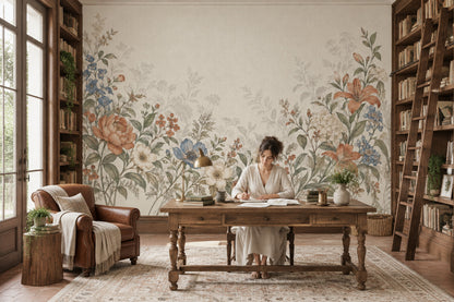 Orange Lily Wildflowers Wallpaper Vintage Botanical Wall Mural