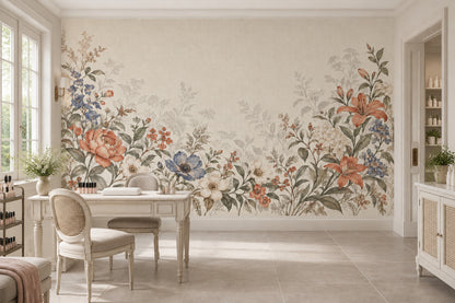 Orange Lily Wildflowers Wallpaper Vintage Botanical Wall Mural