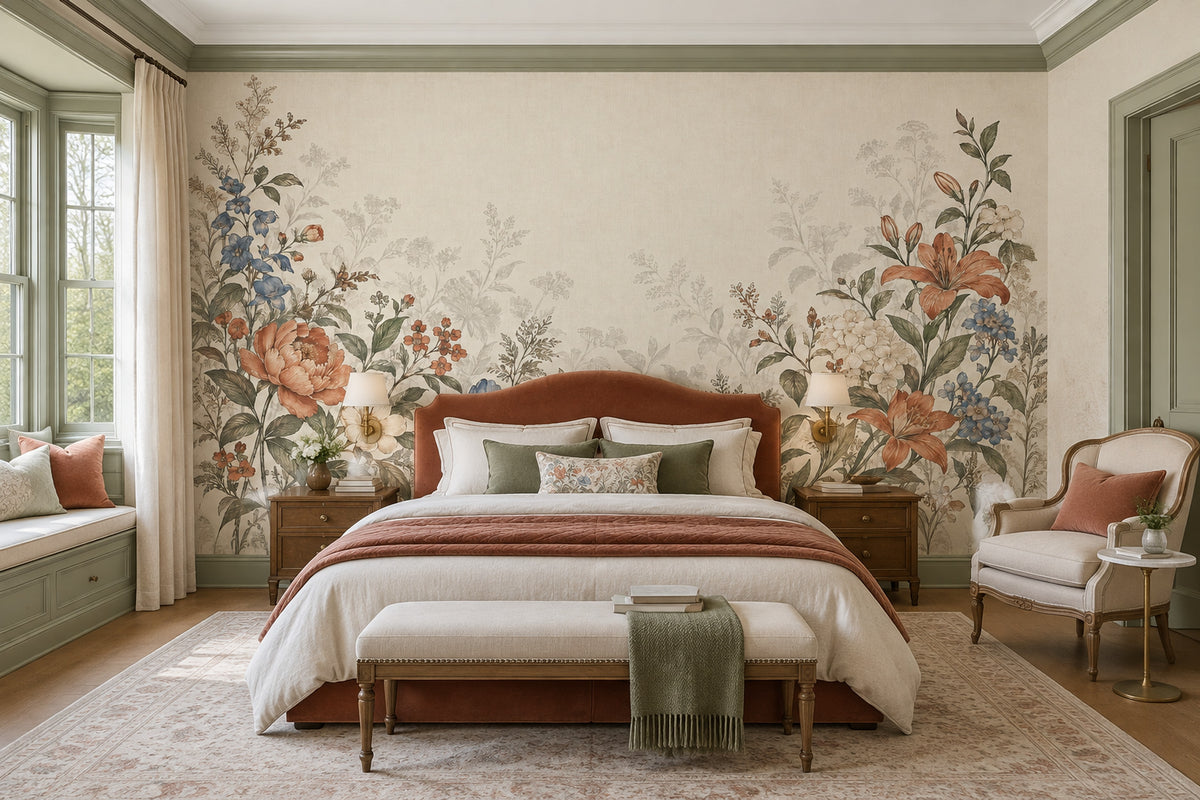 Orange Lily Wildflowers Wallpaper Vintage Botanical Wall Mural