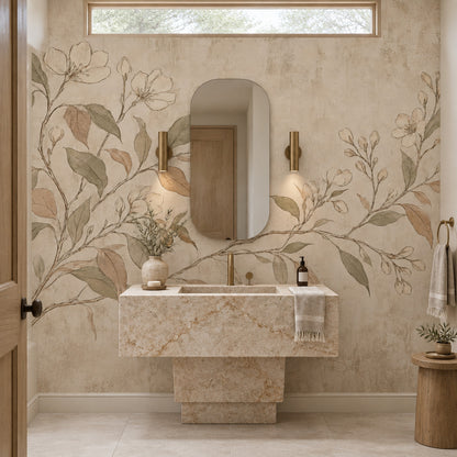 Vintage Botanical Branches Wallpaper Beige Textured Wall Mural