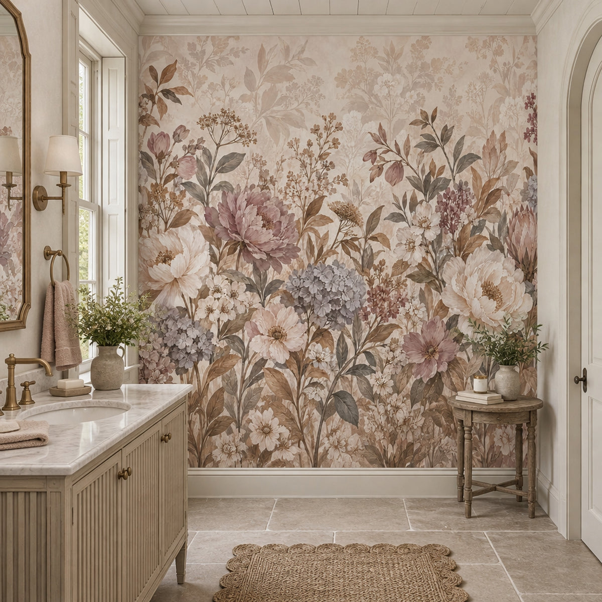 Vintage Peony Bouquets Wallpaper Beige Botanical Wall Mural