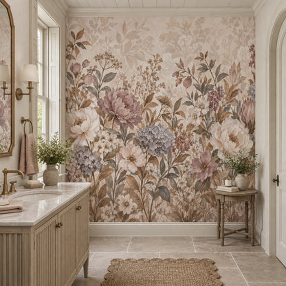 Vintage Peony Bouquets Wallpaper Beige Botanical Wall Mural