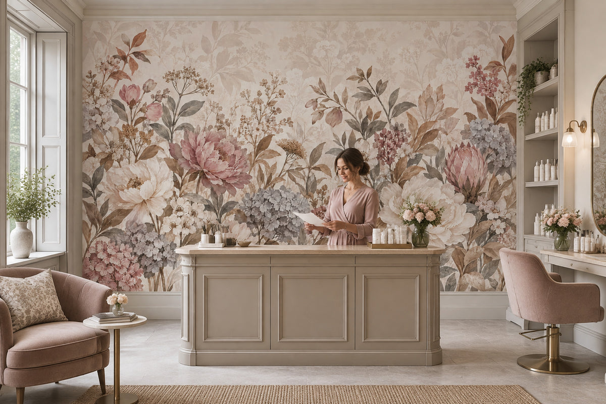 Vintage Peony Bouquets Wallpaper Beige Botanical Wall Mural