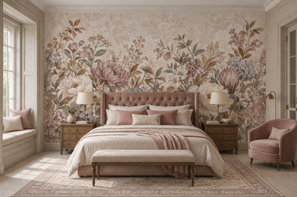 Vintage Peony Bouquets Wallpaper Beige Botanical Wall Mural