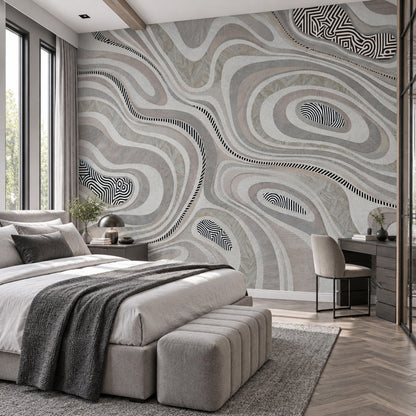 Layered Contour Lines Wallpaper Gray Textured Wall Mural