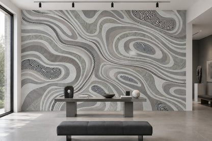 Layered Contour Lines Wallpaper Gray Textured Wall Mural