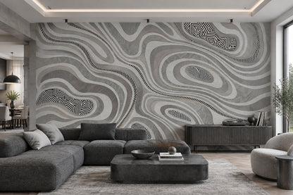Layered Contour Lines Wallpaper Gray Textured Wall Mural