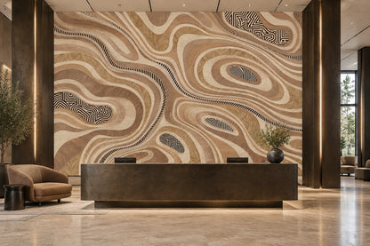 Topographic Contour Lines Wallpaper Neutral Wood Grain Wall Mural