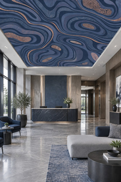 Navy Topographic Contour Wallpaper Modern Geometric Wall Mural