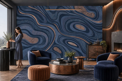 Navy Topographic Contour Wallpaper Modern Geometric Wall Mural