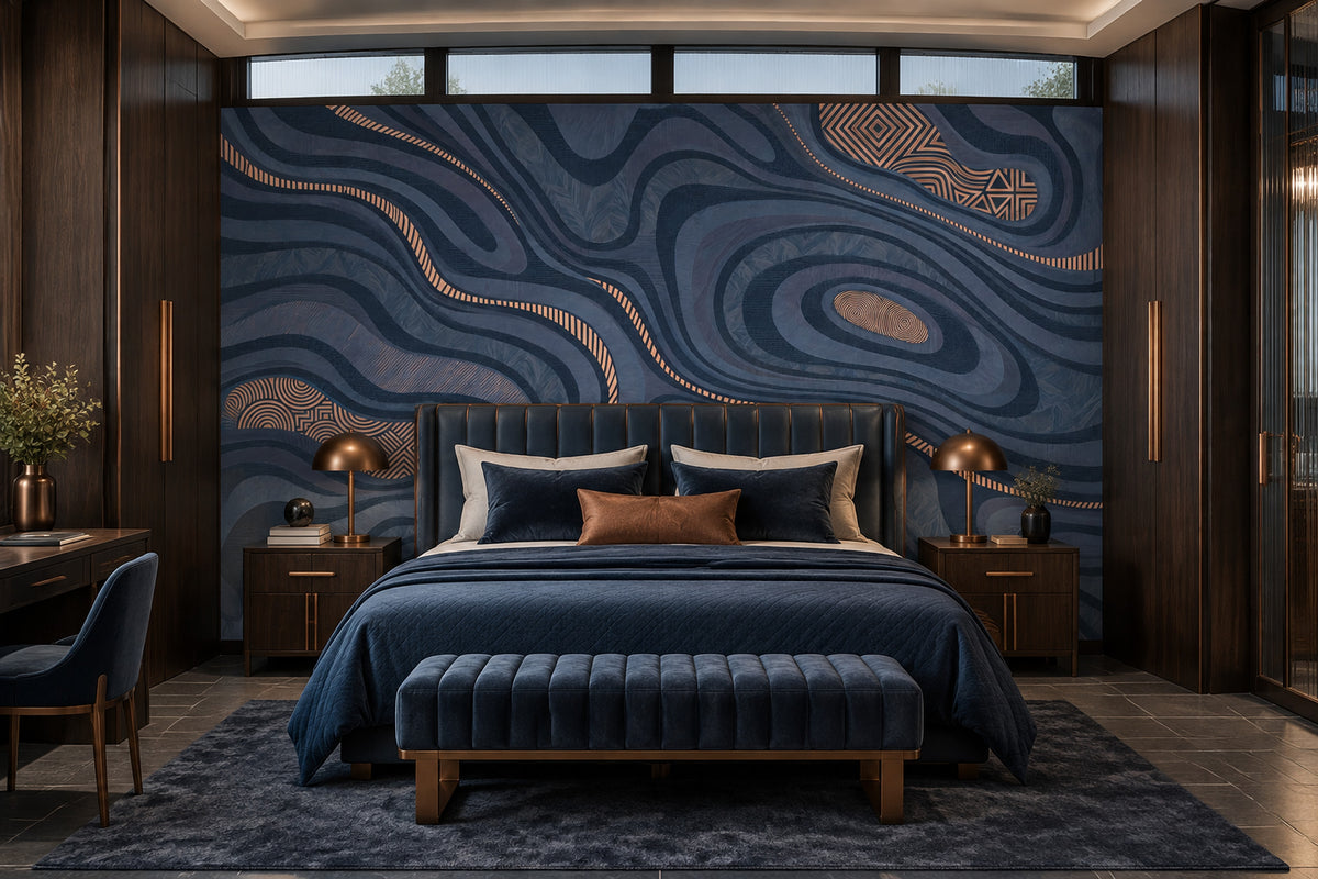 Navy Topographic Contour Wallpaper Modern Geometric Wall Mural