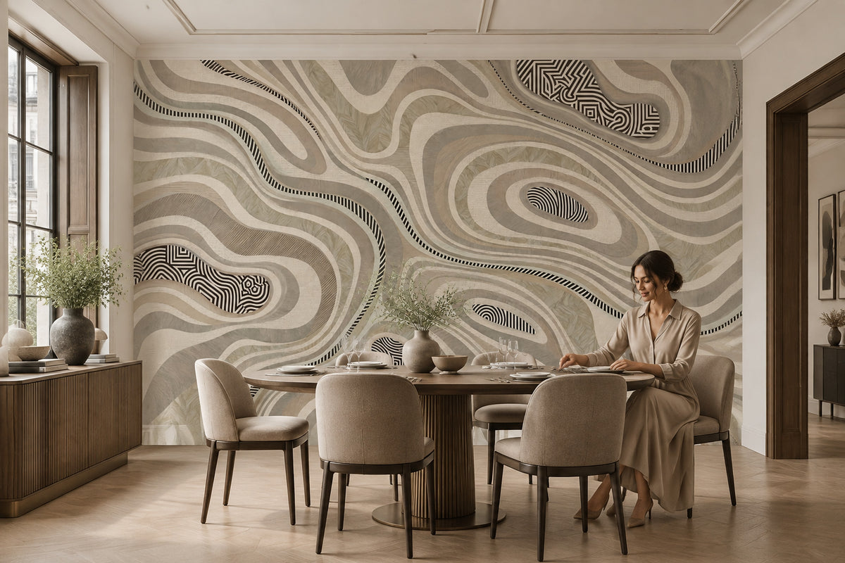 Organic Contour Lines Wallpaper Neutral Tones Wall Mural