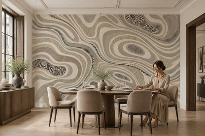Organic Contour Lines Wallpaper Neutral Tones Wall Mural