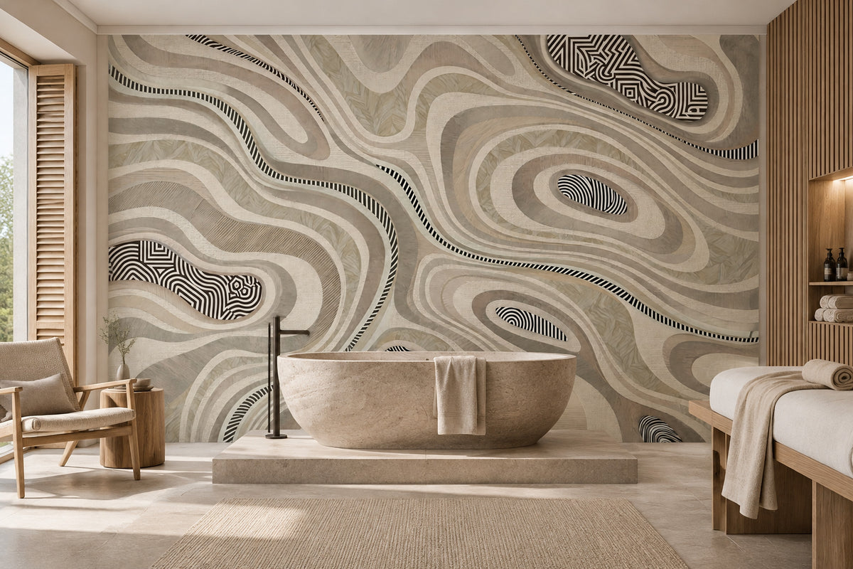 Organic Contour Lines Wallpaper Neutral Tones Wall Mural