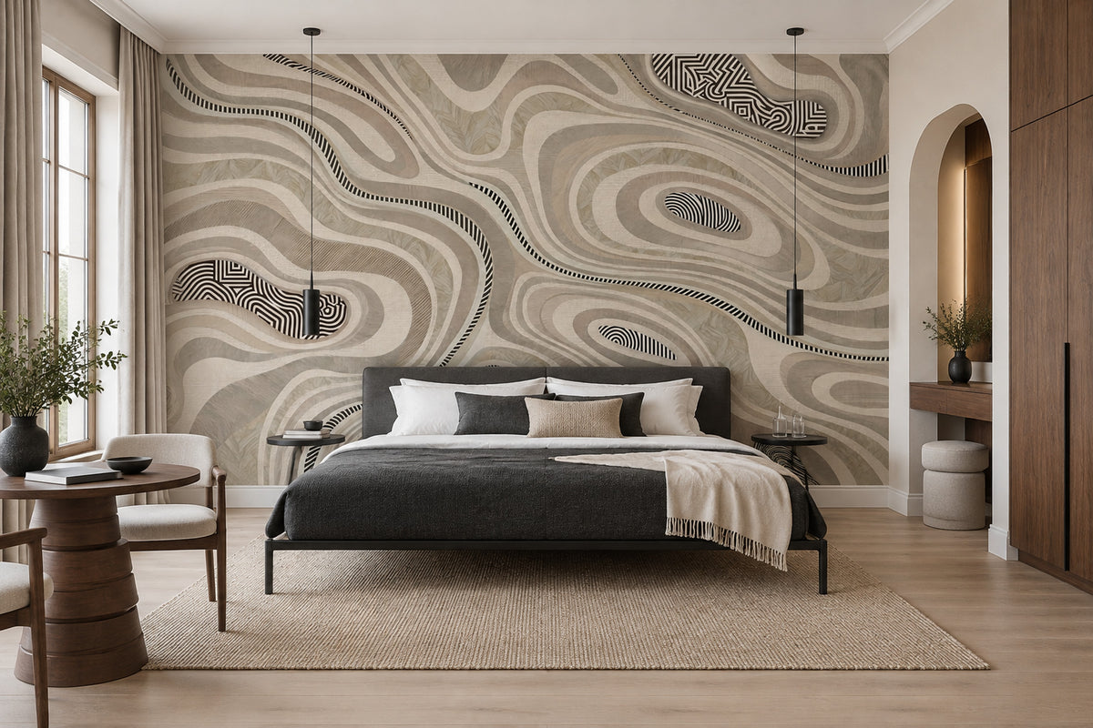 Organic Contour Lines Wallpaper Neutral Tones Wall Mural