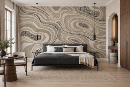 Organic Contour Lines Wallpaper Neutral Tones Wall Mural