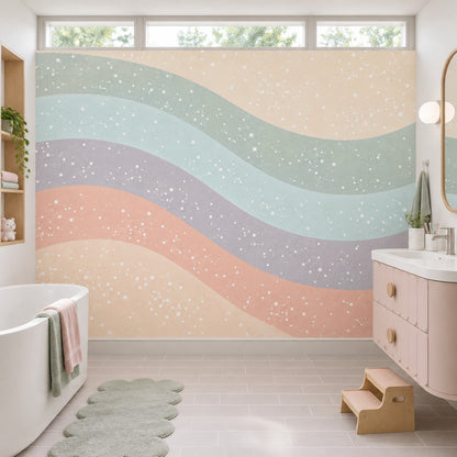 Pastel Wavy Stripes Wallpaper Speckled Abstract Wall Mural
