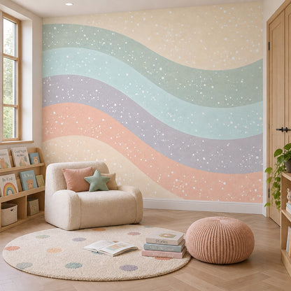 Pastel Wavy Stripes Wallpaper Speckled Abstract Wall Mural