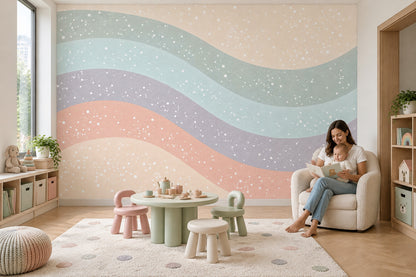 Pastel Wavy Stripes Wallpaper Speckled Abstract Wall Mural