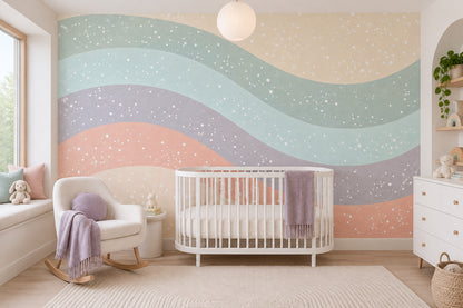 Pastel Wavy Stripes Wallpaper Speckled Abstract Wall Mural