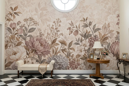 Vintage Peony Bouquets Wallpaper Beige Botanical Wall Mural