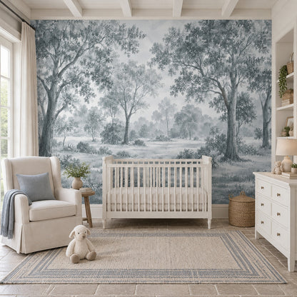 Misty Woodland Trees Wallpaper Monochrome Toile Wall Mural