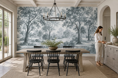 Misty Woodland Trees Wallpaper Monochrome Toile Wall Mural