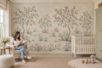 Flowering Trees Wallpaper Chinoiserie Botanical Wall Mural