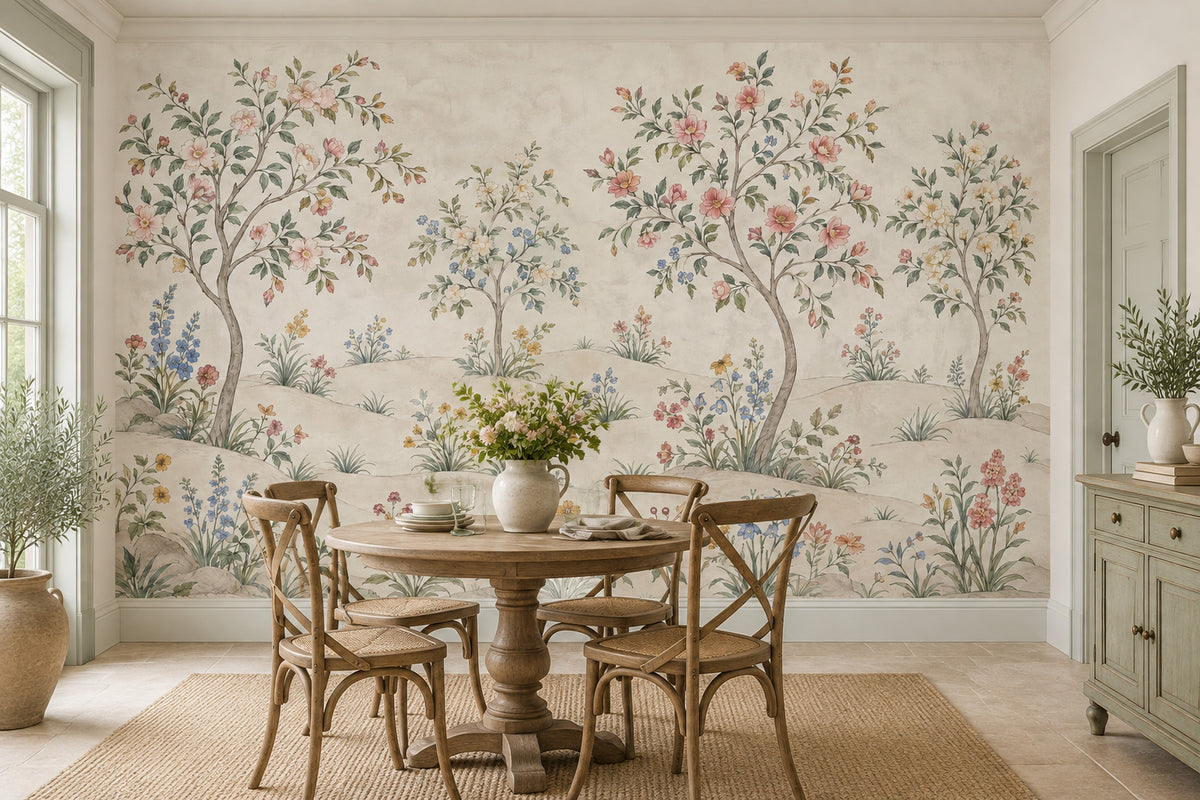 Flowering Trees Wallpaper Chinoiserie Botanical Wall Mural